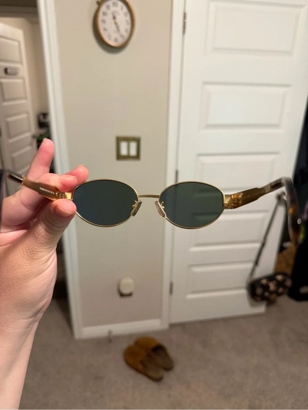 AUTHENTIC Celine Triomphe Metal Oval Sunglasses in Gold and Green
